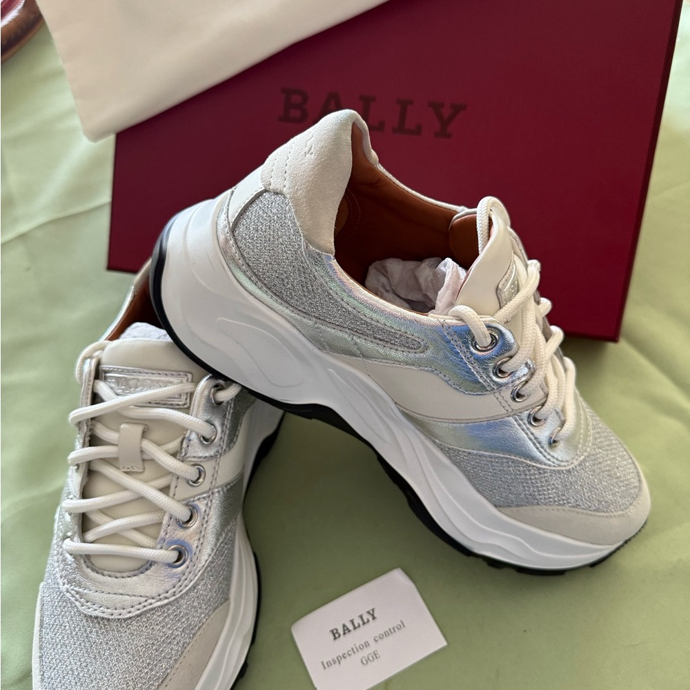 Bally Women's White and Silver Sneakers